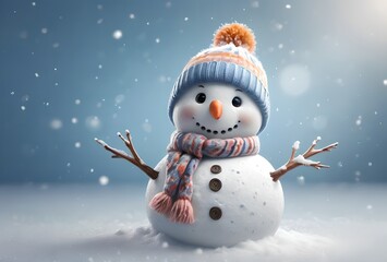 snowman in a warm hat, he smiles, is happy, because he is handsome and charming