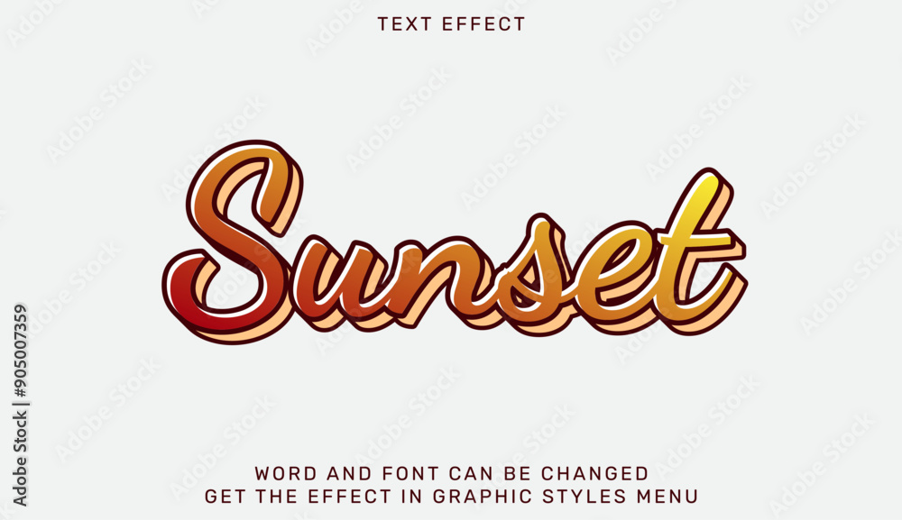 Fototapete sunset text effect template in 3d design