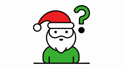 Vector Line Art of Problem Solving Concept: Christmas Santa, Question Mark, Light Bulb Icon, Creative Ideas, Hat & Scarf on White Background