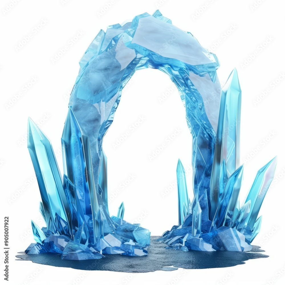 Wall mural 3d render, low poly style of ice crystal magic portal, on isolated white background, generative ai