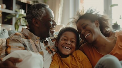 Obraz premium Happy african american family enjoying weekend and laughing together at home