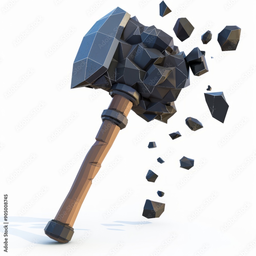 Wall mural 3d render, low poly style of smashed mace, on isolated white background, generative ai