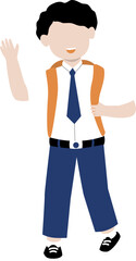 Illustration of a junior high school student standing while waving his right hand