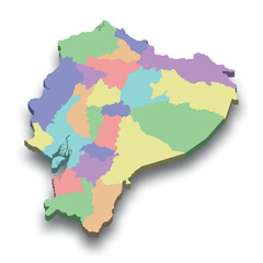 3d isometric colored map of Ecuador