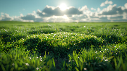 Cool green grass podium ecco friendly set against a clear blue sky and sunny meadows