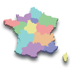3d isometric colored map of France