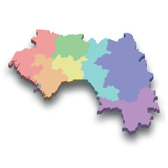 3d isometric colored map of Guinea
