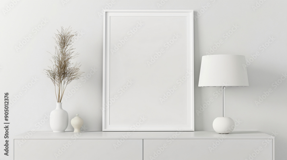 Poster minimalist interior design with an empty frame mockup for your artwork