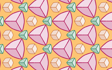 3D colorful pattern texture art design hexagon squares and pyramid modern style sameless repeat for decorate new art deco style. beauty, fashion, geometry, colorful, line, circles, pyramid, frame.