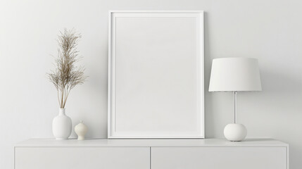 Minimalist interior design with an empty frame mockup for your artwork