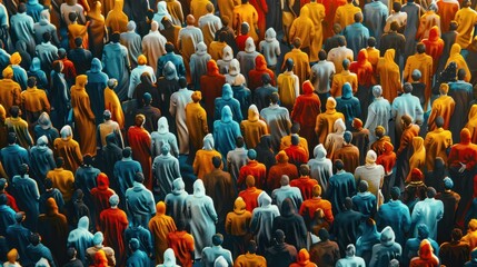 Fototapeta premium Stylized illustration of an abstract crowd, symbolizing diversity and inclusion in society. Importance of individual differences and promoting equal opportunities within communities