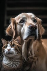 A playful dog and curious cat are joyfully playing together