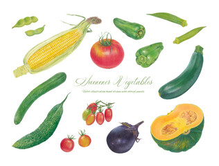手書きの夏野菜のイラストセット