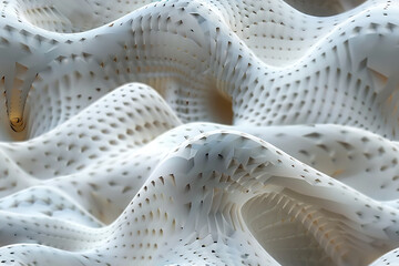 Seamless texture featuring abstract white waves and black dots connected by lines, creating a futuristic and intricate design