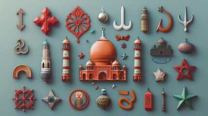 Various religious symbols are incorporated into the design highlighting the diversity and inclusivity of the community.. Vector illustration
