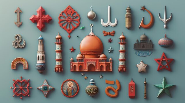 Various religious symbols are incorporated into the design highlighting the diversity and inclusivity of the community.. Vector illustration
