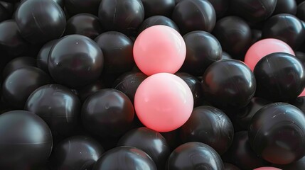 A pile of black and pink balls in a pile