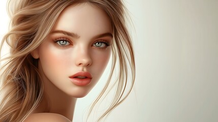 Naklejka premium White beauty, White model, cosmetics model, model, illustration, white background, makeup, long hair, girl, girl, sexy beauty, beauty wallpaper, elegant beauty, fresh beauty, skincare 