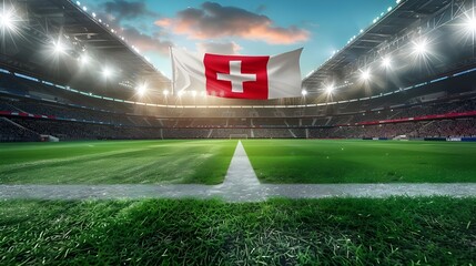 England vs Switzerland football match, English flag, Swiss flag, stadium, Euro 2024, UEFA European Football Championship