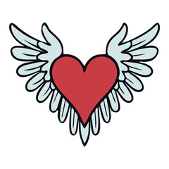 A red heart with white wings, against a plain background