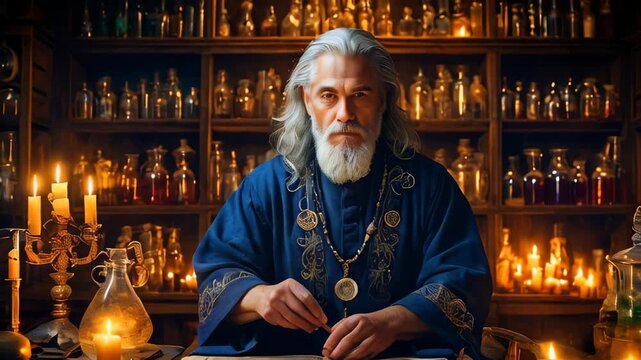 An alchemist in his alchemy lab