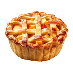 Freshly baked apple pie with a lattice crust, showing the juicy apple filling