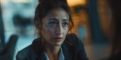 Obraz premium A professional woman dressed in a business suit looking directly at the camera
