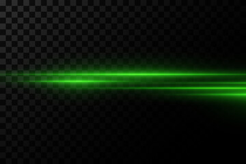 Green line flash. Neon rays light effect.  On a transparent background.