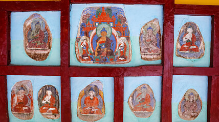 Paintings of Lord Buddha in Hemis Monastery, Leh, Ladakh, India.