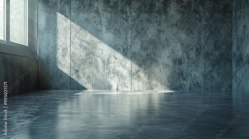 Poster Sunlight is illuminating an empty room with concrete walls and floor