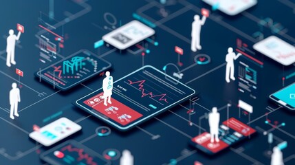 Develop a health data visualization platform with real-time patient data and interactive charts, front view, enhancing healthcare insights, digital tone, Analogous Color Scheme