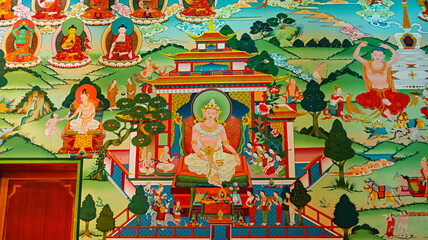 Paintings of Buddhist deities, Phyang Monastery, Leh, Ladakh, India.