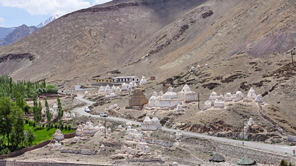 The ruined Buddhist stupas in Stok village, Leh, Ladakh, India.