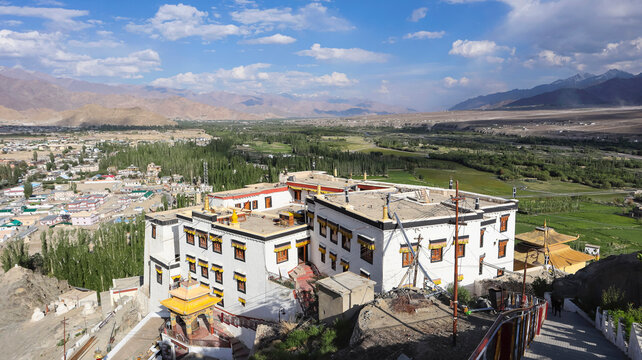 View of Spituk Monastery, Leh, Ladakh, India.