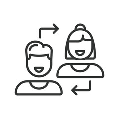 Couple therapy, in line design. Relationship, marriage therapy, couples counseling, relationship support, marital therapy, session on white background vector. Couple therapy editable stroke icon.