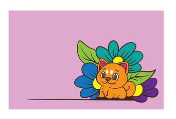 cartoon dog with flower illustration with text copyspace for advertising background 