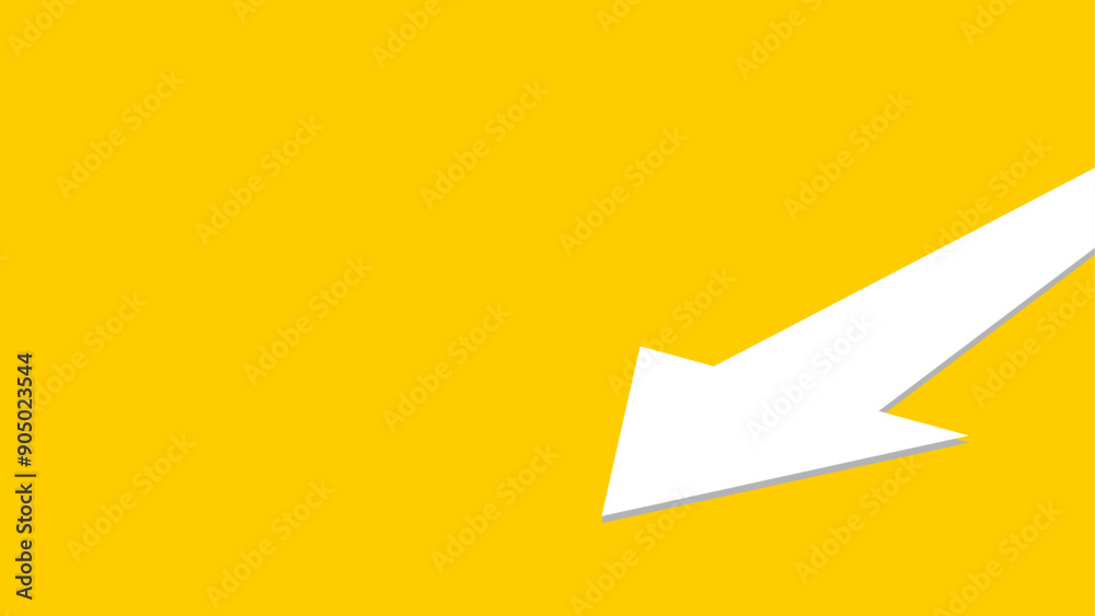 Sticker white arrow approaching from the right side of the image on a flat yellow background.