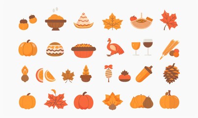 set of cute and simple icons for the theme thanksgiving season