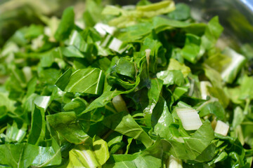 Detail of a pile of chopped fresh chard