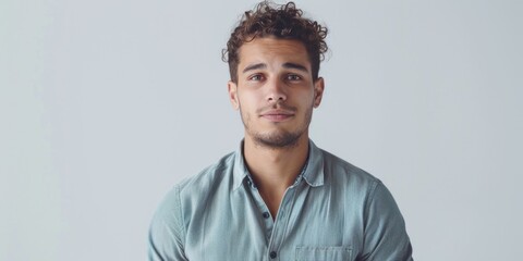 Obraz premium A person with curly hair and a blue shirt, providing an opportunity for use in personal or commercial projects