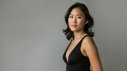 Fototapeta premium Sophisticated Asian Woman in Elegant Black Dress