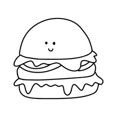Kawaii adorable lunch doodles design.  kawaii burger, pancakes, cupcakes, onigiri, gimbab, coffee, bread, croissant