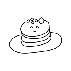 Kawaii adorable lunch doodles design.  kawaii burger, pancakes, cupcakes, onigiri, gimbab, coffee, bread, croissant