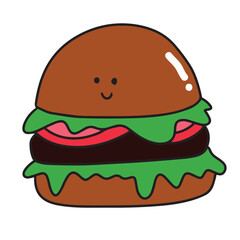 Kawaii adorable lunch doodles design.  kawaii burger, pancakes, cupcakes, onigiri, gimbab, coffee, bread, croissant