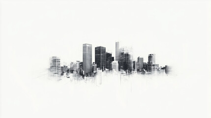 abstract city skyline, modern city landscape, black and white 