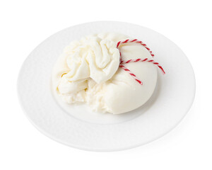 Delicious fresh burrata cheese isolated on white