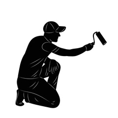 man painting silhouette, on white background vector