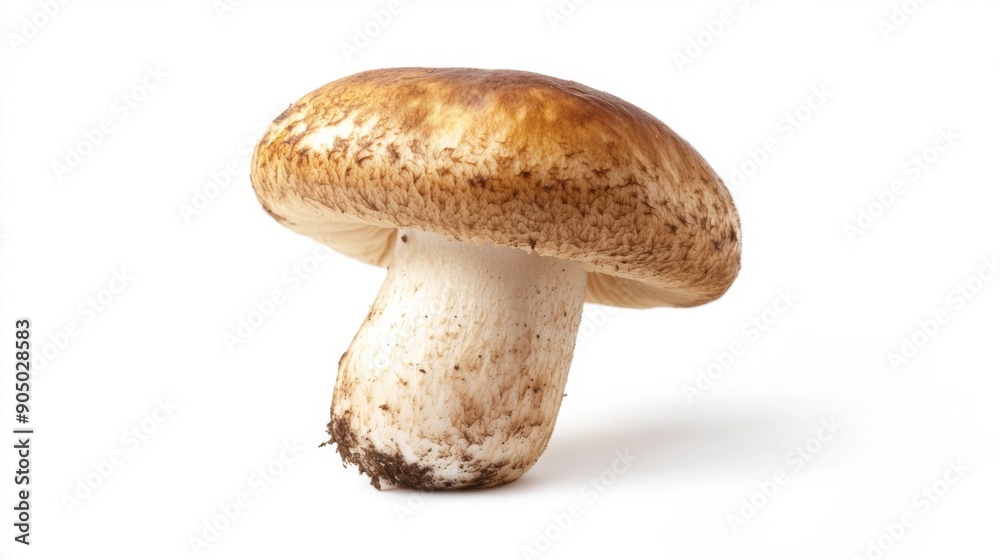 Poster A single Matsutake mushroom with its distinct cap and stem, isolated on a white background.
