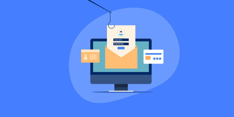 Email phishing stealing personal and financial data, hook with newsletter, internet security concept vector illustration.