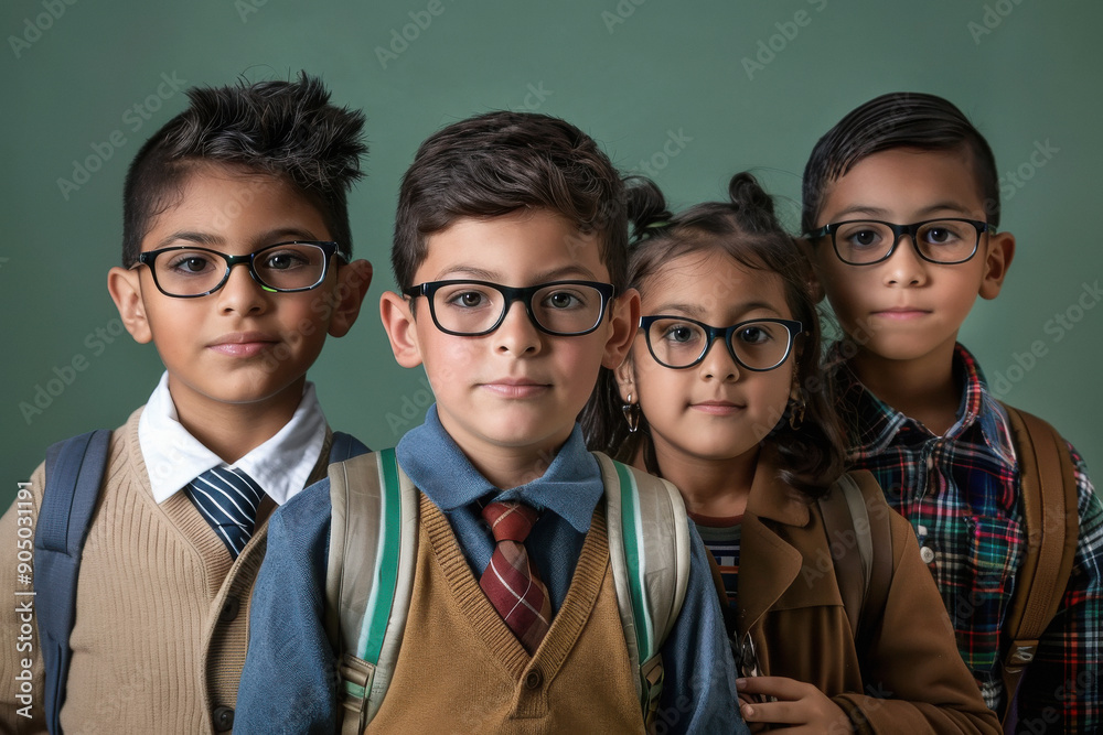 Poster Indian school children group wearing eye glasses